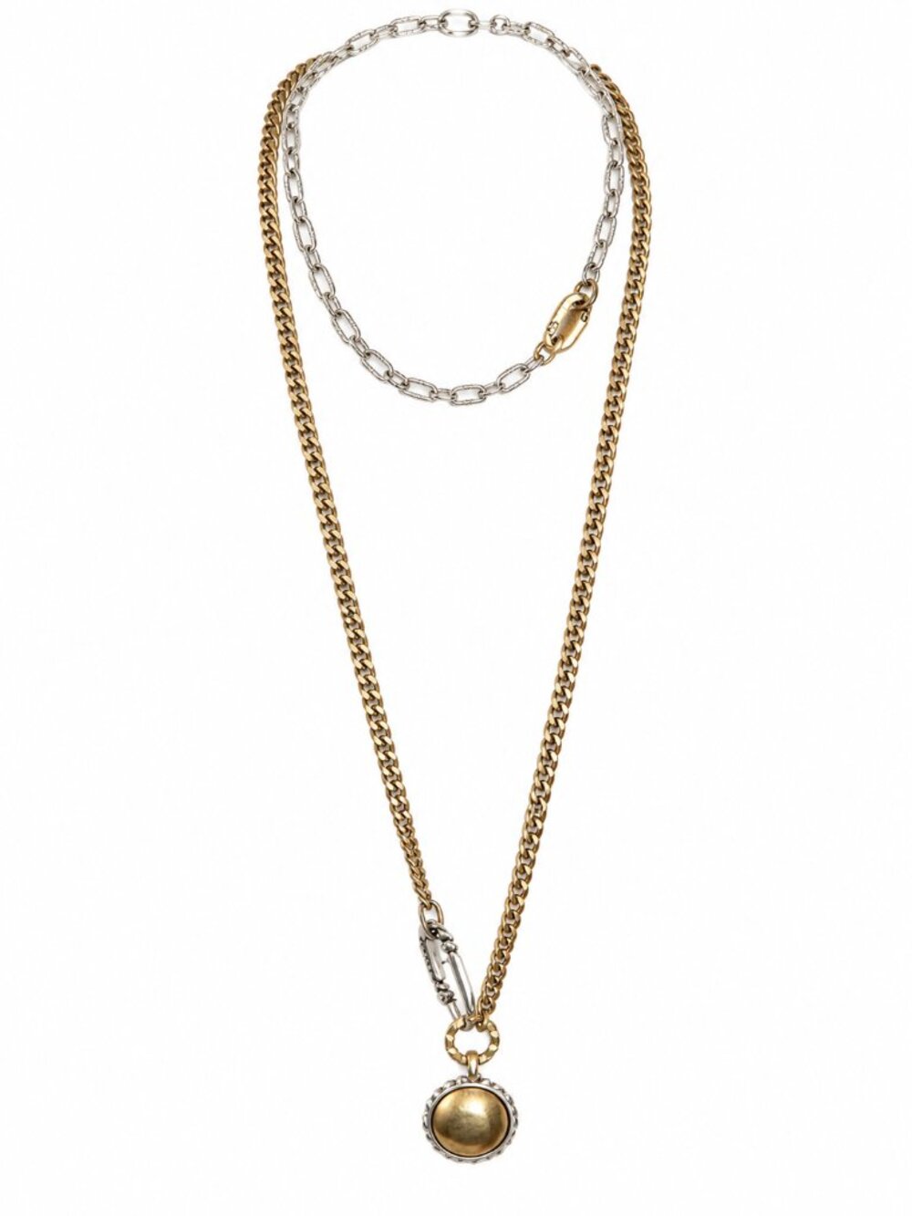 CABI Mixed Metal Layered Chain Pendant Statement Necklace